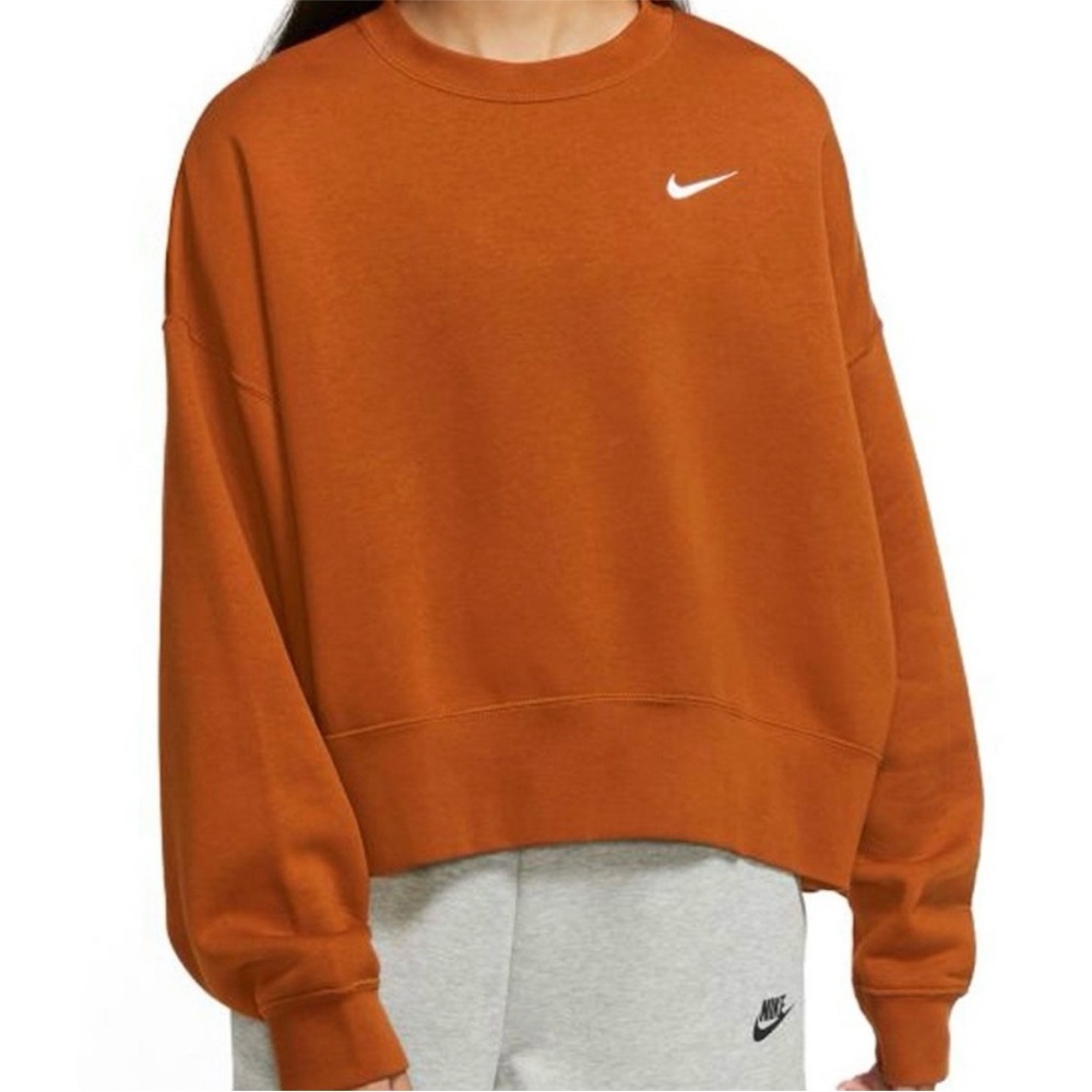 Nike Essential Cropped Crewneck Sweatshirt Burnt Orange Size Large - Picture 4 of 9